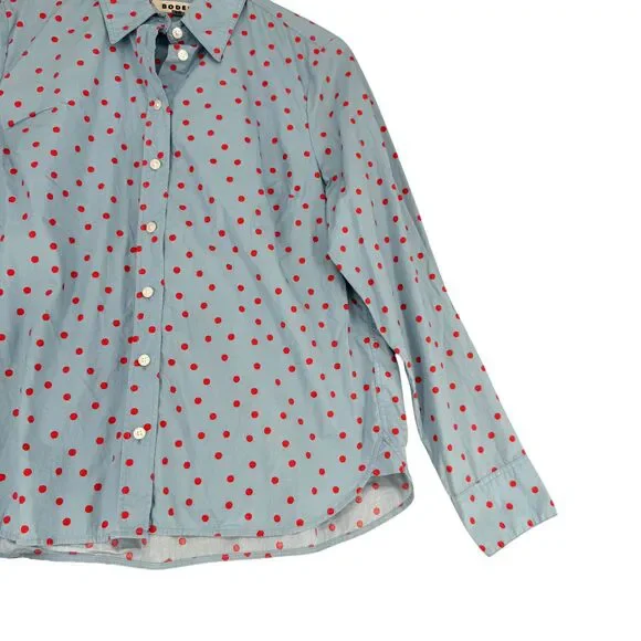 Boden Sienna Shirt 10 US Blue Red Polka Dot Button Up Cotton Classic Long Sleeve - Picture 6 of 13
